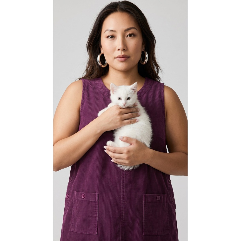 VTG AKS Amy K Sue Plum‎ Corduroy Dress Tencel Maxi Lagenlook Art Teacher 1X